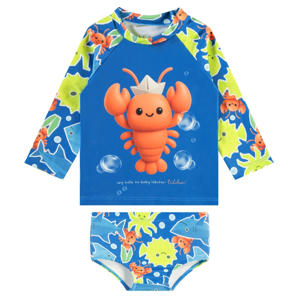 Conjunto de Praia Infantil Masculino Kamylus Tchibum Lagosta Proteção UV 50+ Dri-Fit com Sunga