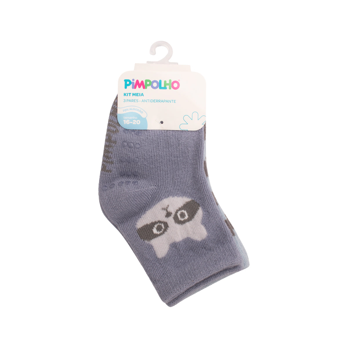 Kit Meia Infantil Masculina Colorida Pimpolho Antiderrapante c/ 3 Pares