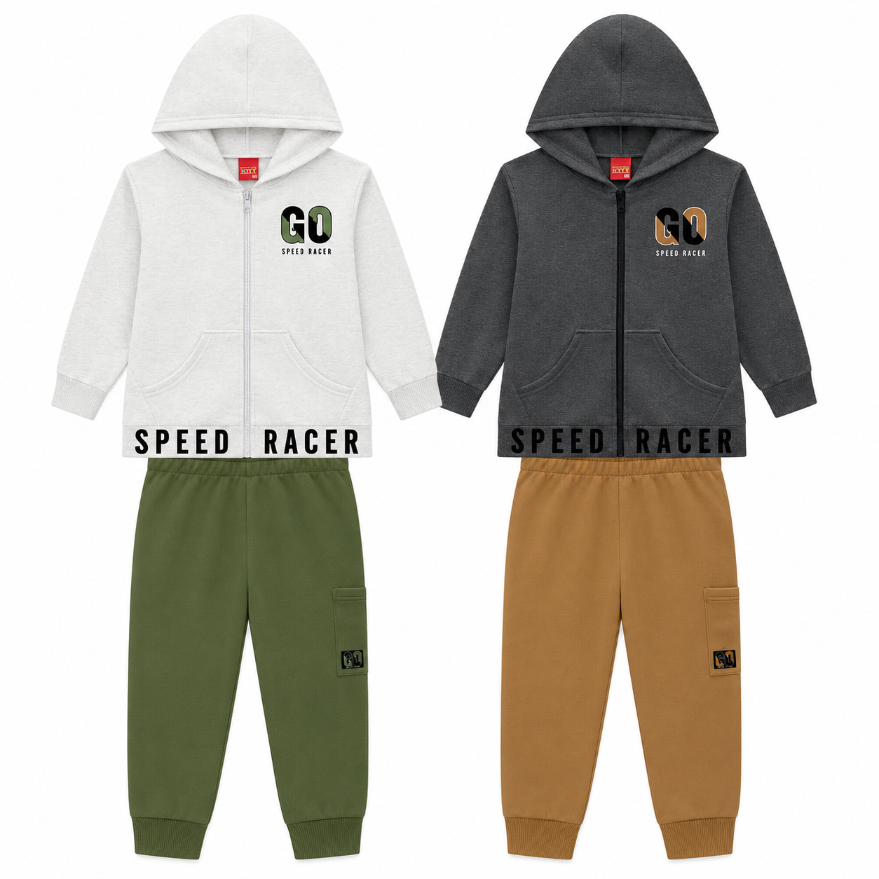 Conjunto Infantil Masculino Kyly Jaqueta com Capuz Go Speed Racer e Calça Moletom Peluciado