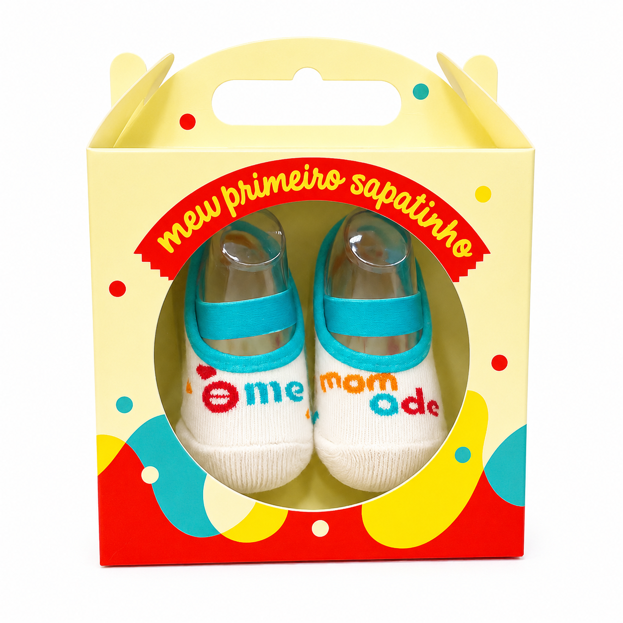 Meia Sapatilha Puket Mom Ou Dad Bebê Off White 0 a 4 Meses Confortável