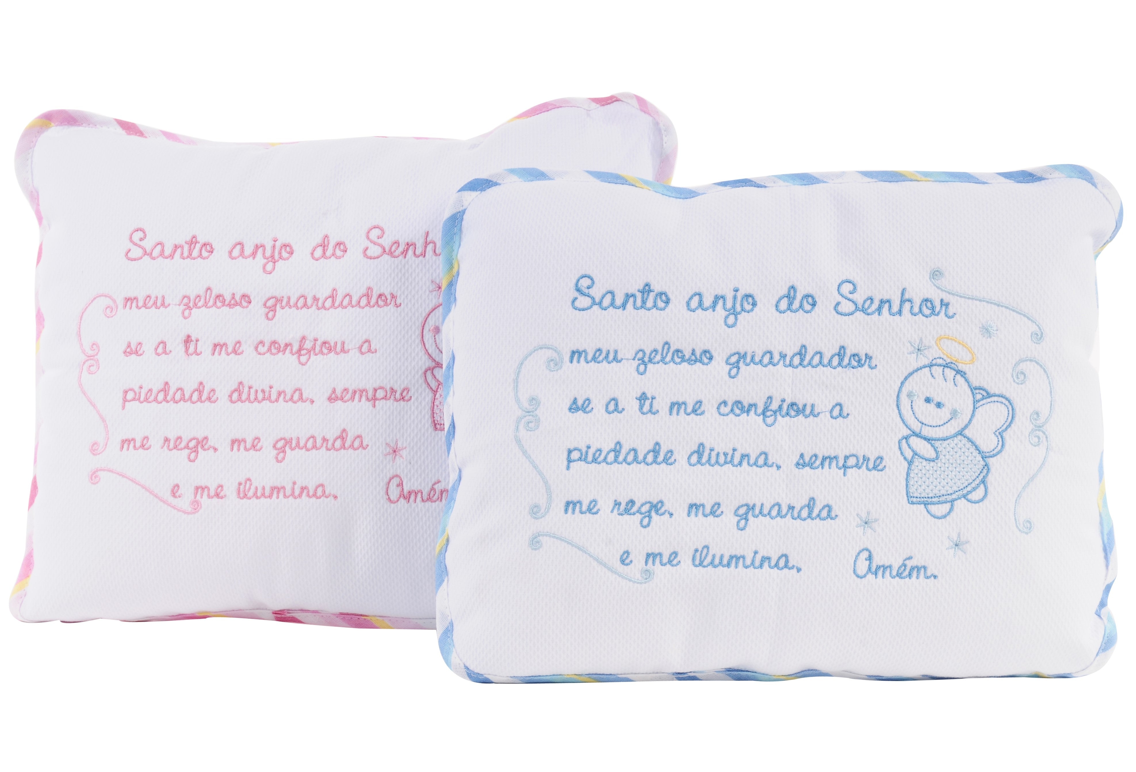 Travesseiro Infantil Anjo Bordado com Oração do Santo Anjo 28x35 cm