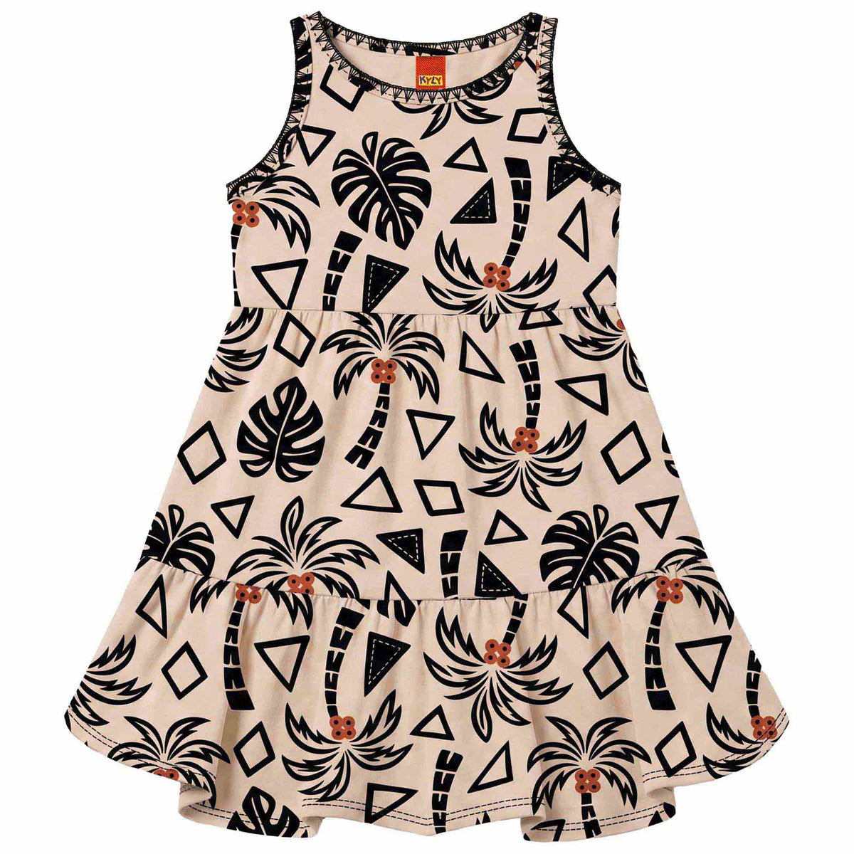 Vestido Infantil Feminino Kyly Coqueiros Meia Malha Estampado Regata com Picueta