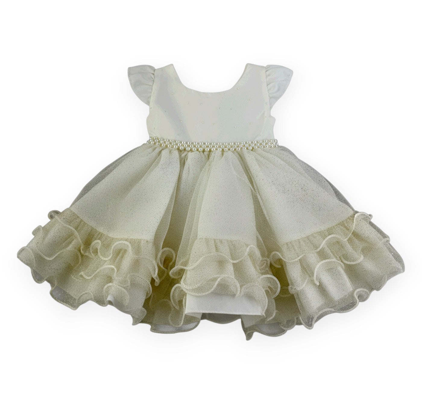 Vestido Festa D-Luxe Tule Brilhante Com Cinto De Perolas