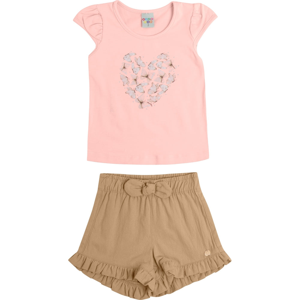 Conjunto Infantil Feminino Have Fun Butterfly Cotton e Short Crepado