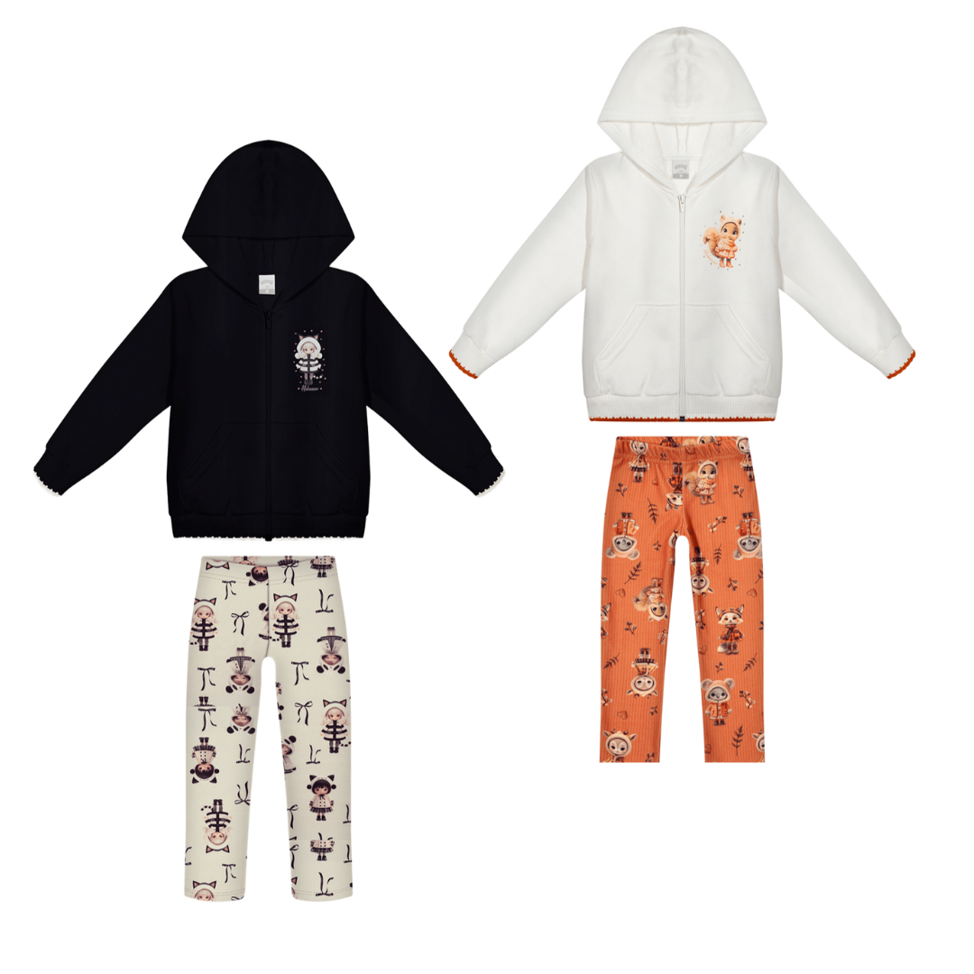 Conjunto Infantil Feminino Alakazoo com Jaqueta em Moletom e Legging em Malha Soft