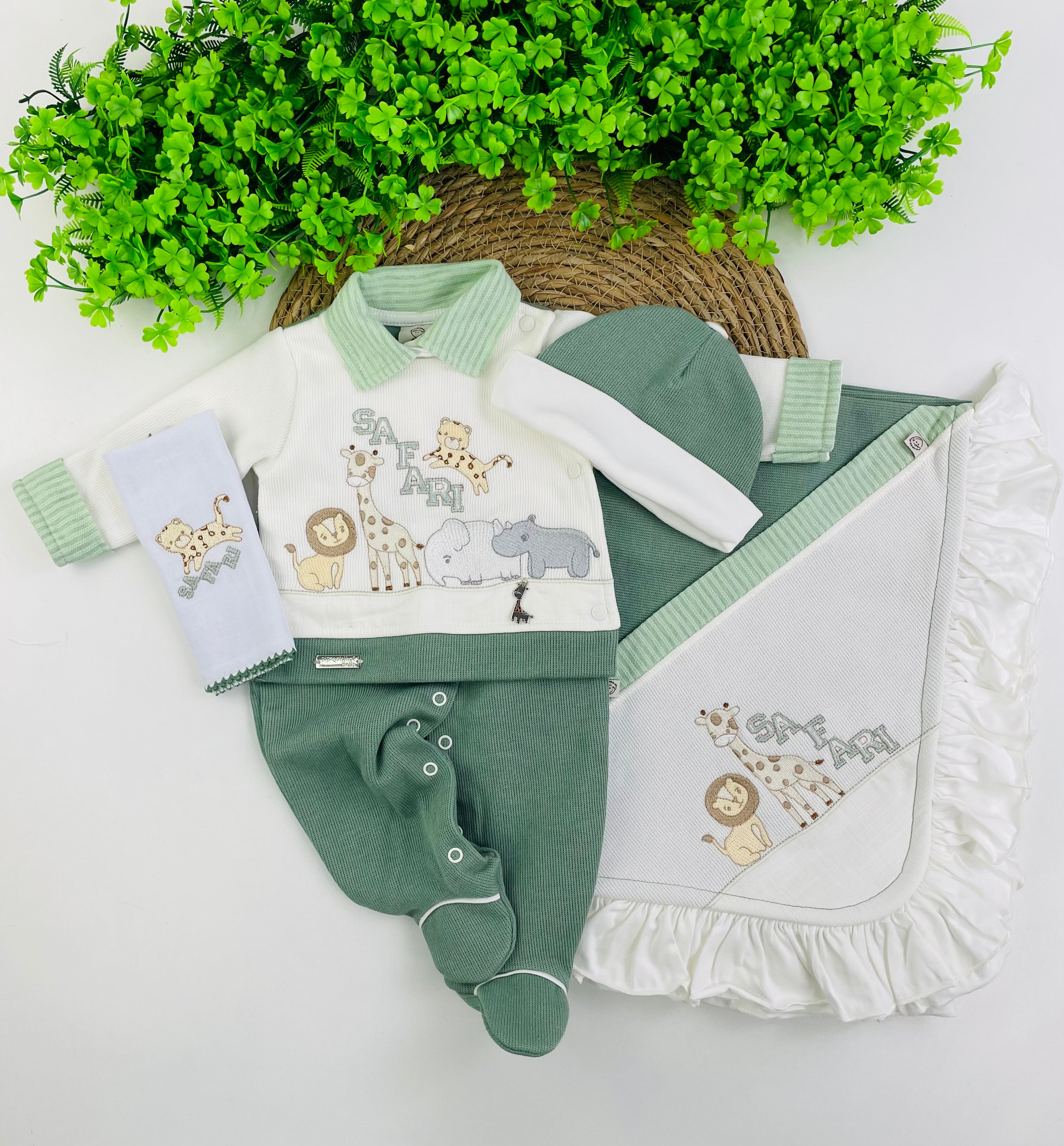 Saida De Maternidade Pipoquinhas Baby Safari 4 Peças