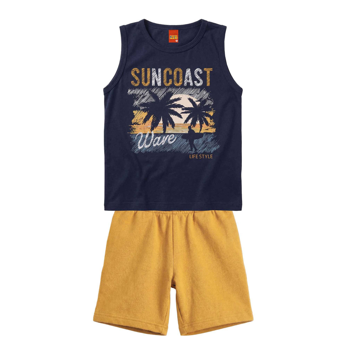 Conjunto Infantil Masculino Kyly Regata Estampada e Short Liso