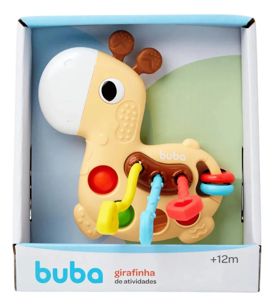 Girafinha de Atividades Buba +12M – Brinquedo Sensorial Educativo com Texturas e Acessórios