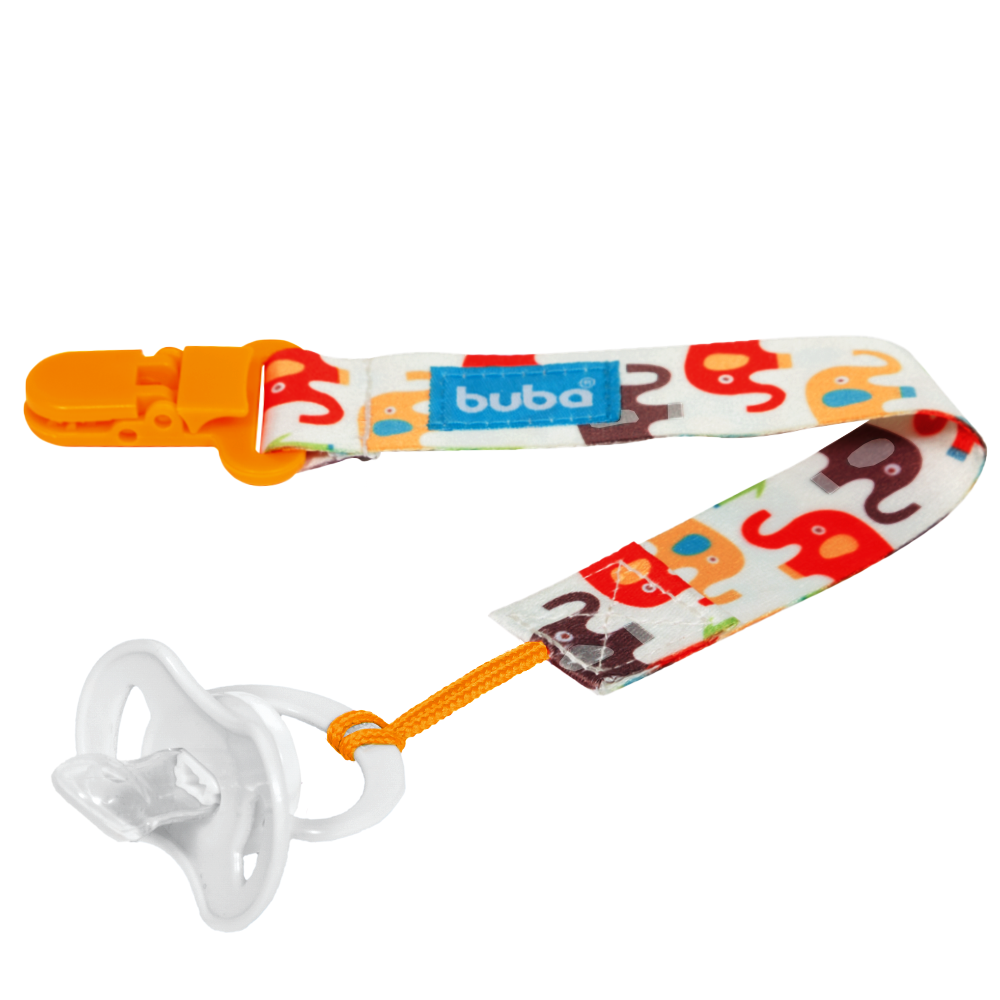 Prendedor de Chupeta Infantil Buba Baby Elefantinhos Seguro 3 Meses+