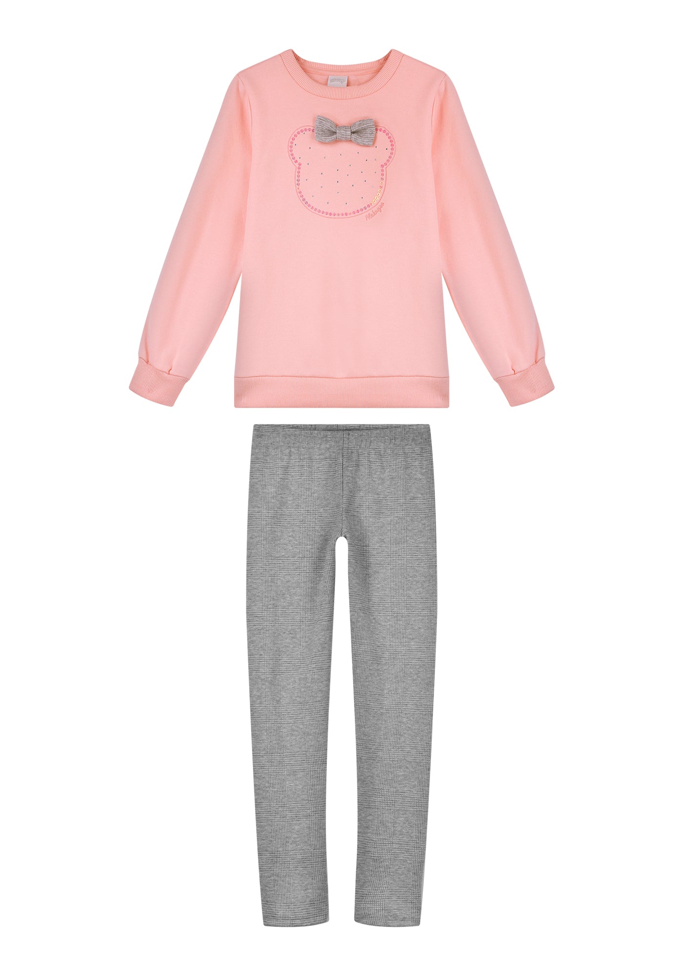 Conjunto Infantil Feminino Alakazoo Ursinha Manga Longa em Moletom e Malha Jacquard