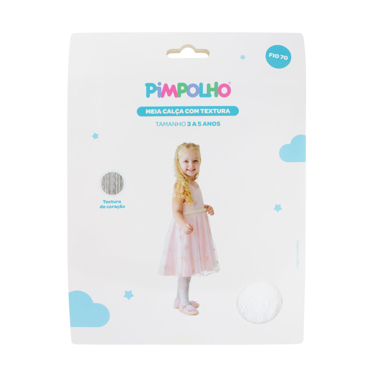 Meia-Calça Infantil Pimpolho com Textura Coração Fio 70 e Ponteira Reforçada