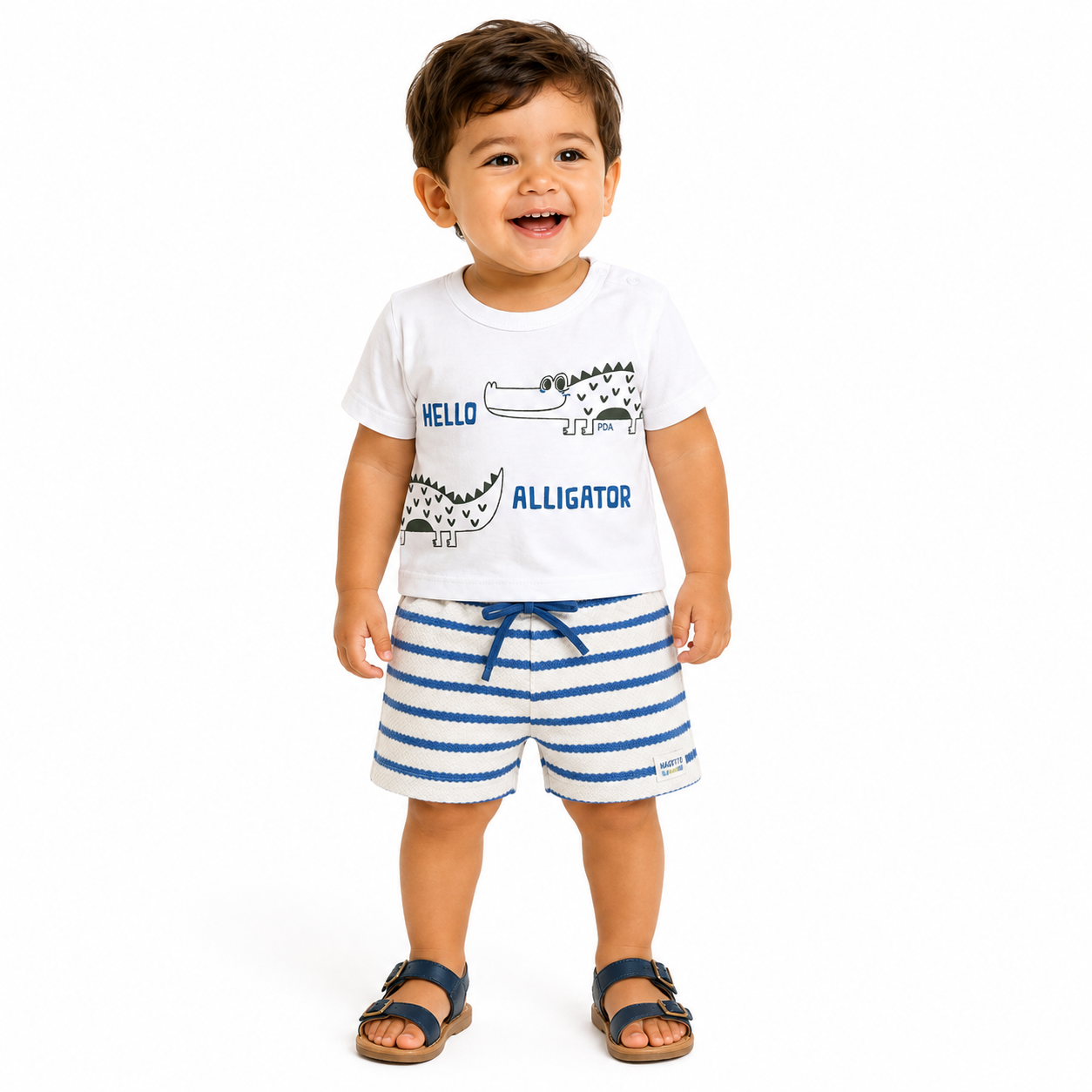 Conjunto Masculino Presente de Anjo Camiseta Silk e Short Listrado
