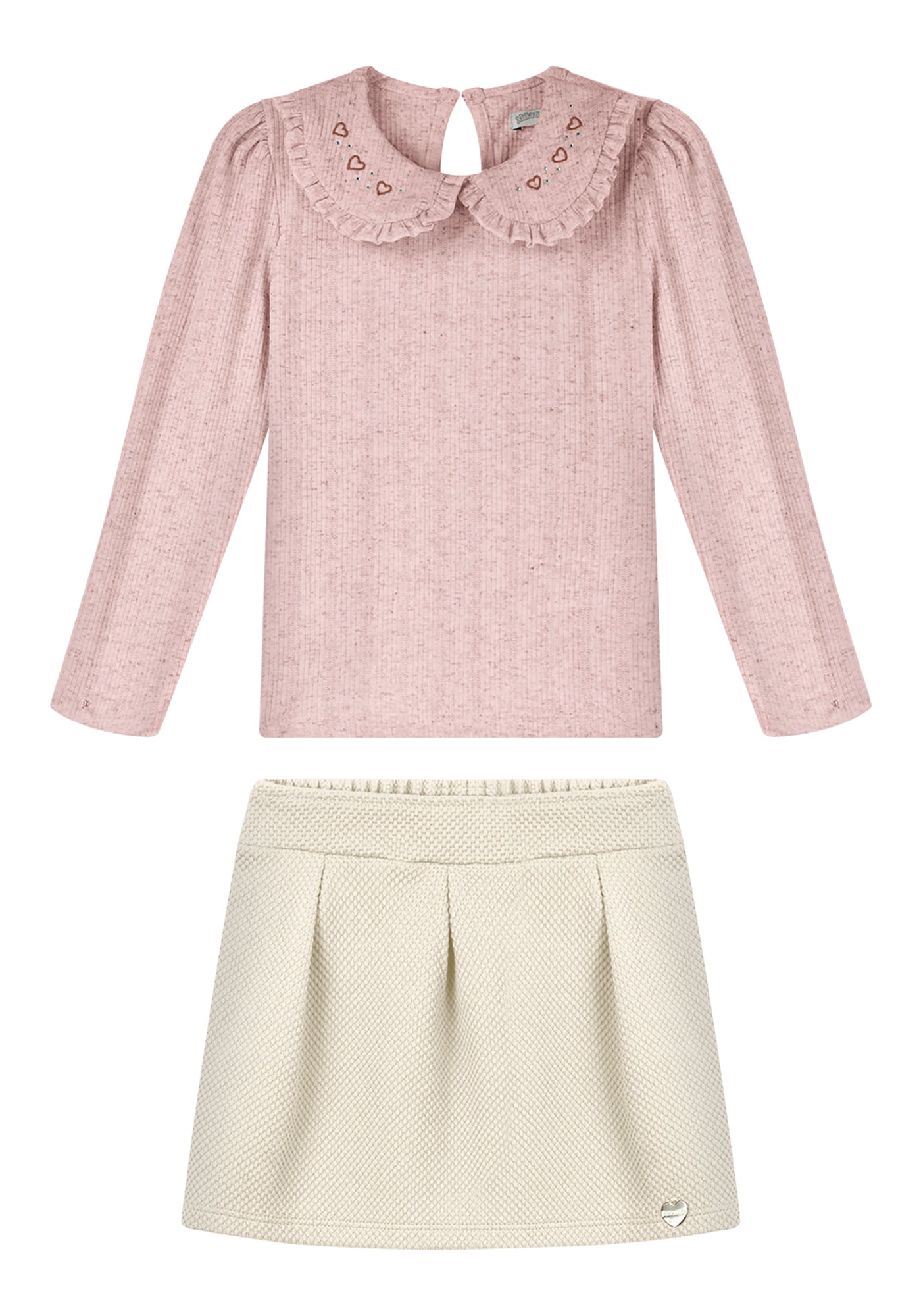 Conjunto Infantil Feminino Alakazoo Manga Longa Malha Canelada e Malha Soft