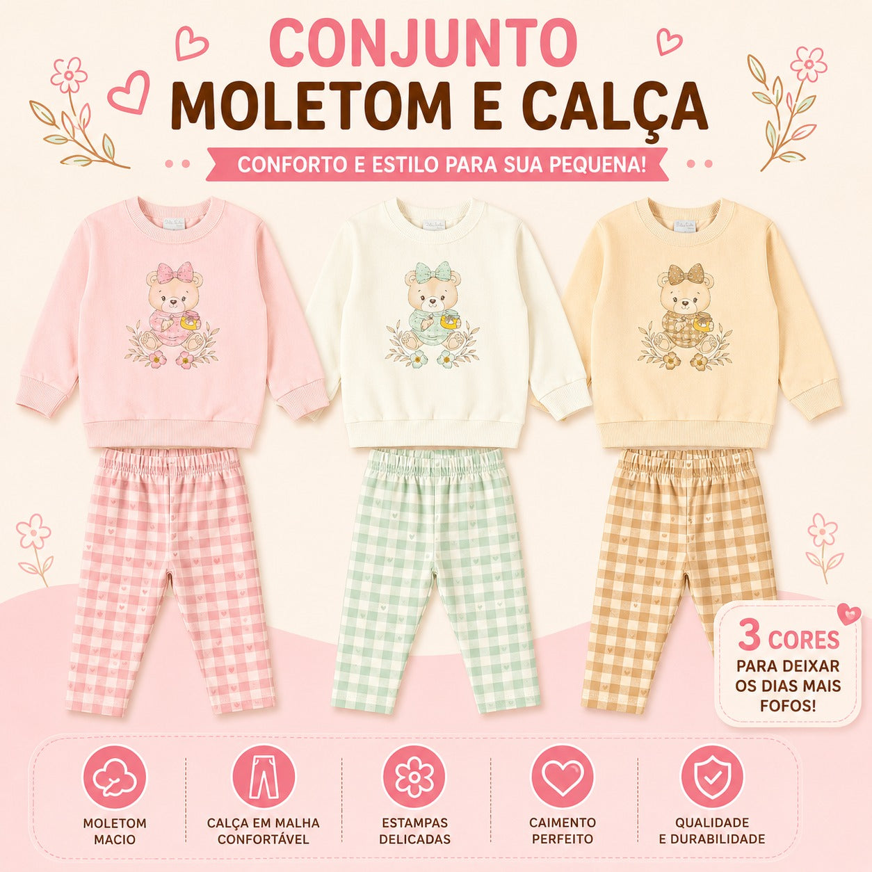 Conjunto Bebê Feminino Pulla Bulla Ursinha c/ Pote de Mel - Puro Aconchego e Doçura Clássica