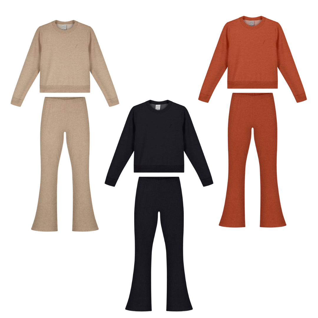 Conjunto Infantil Feminino Alakazoo - Malha Canelada e Calça Flare