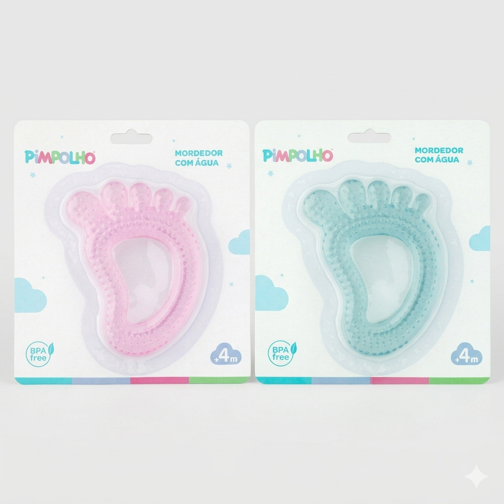 Mordedor com Água Pimpolho Pezinho Anatômico para Bebês 4 Meses+