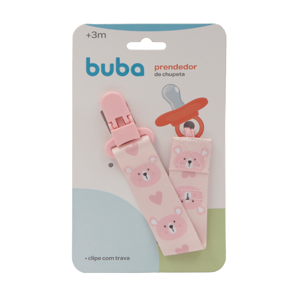 Prendedor de Chupeta Infantil Buba Baby Ursinho Seguro 3 Meses+
