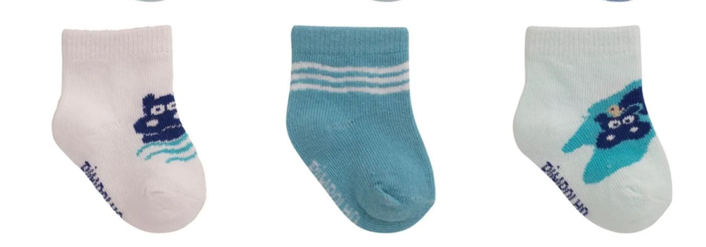 Kit Meia Bebê Masculina Pimpolho RN Recém-Nascido Algodão Macio Com 3 Pares