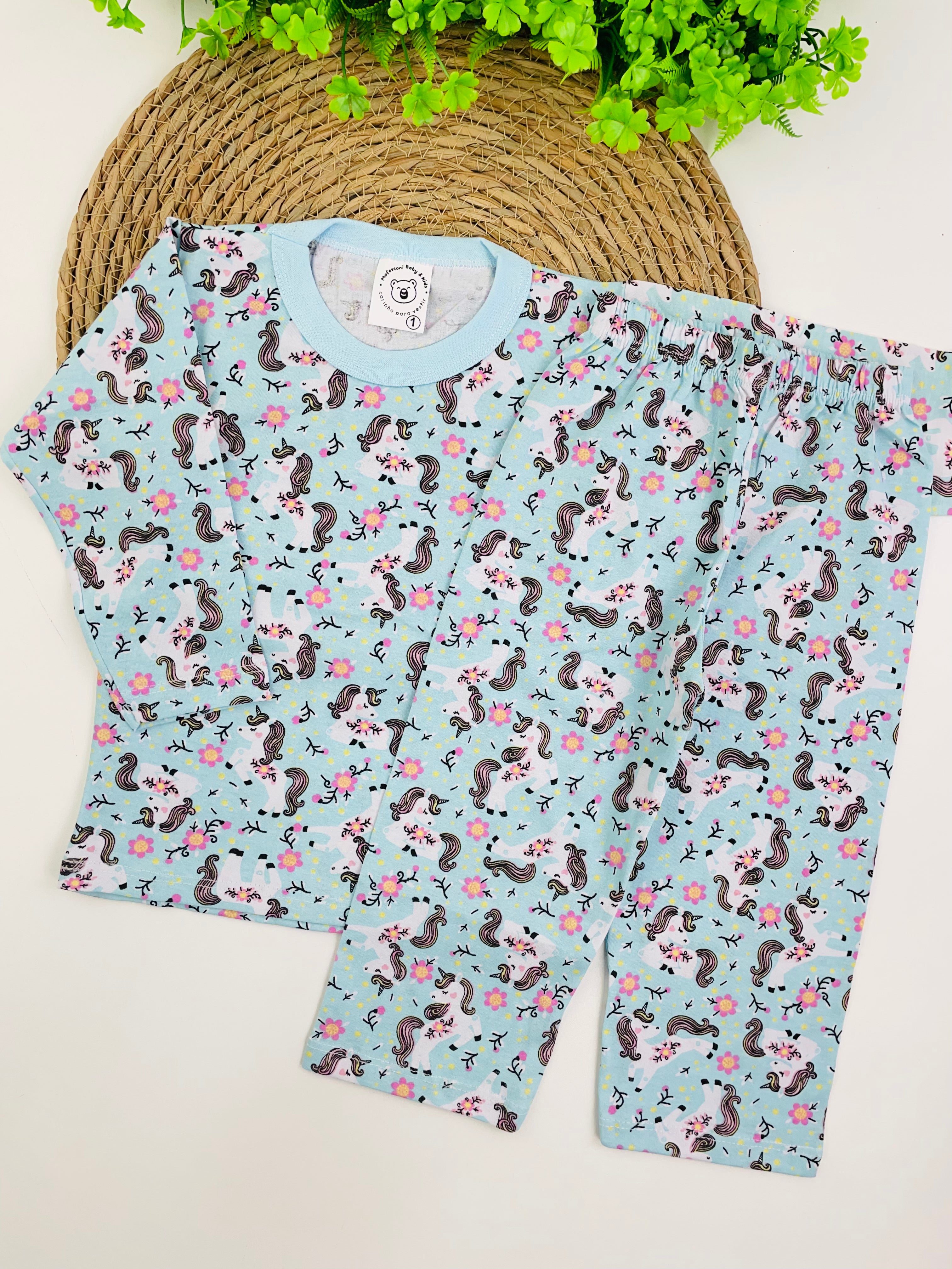 Pijama Manga Longa Mafessoni Unicórnio