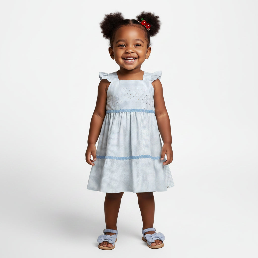 Vestido Infantil Feminino Alakazoo Xadrez Malha Nikko com Strass e Babados