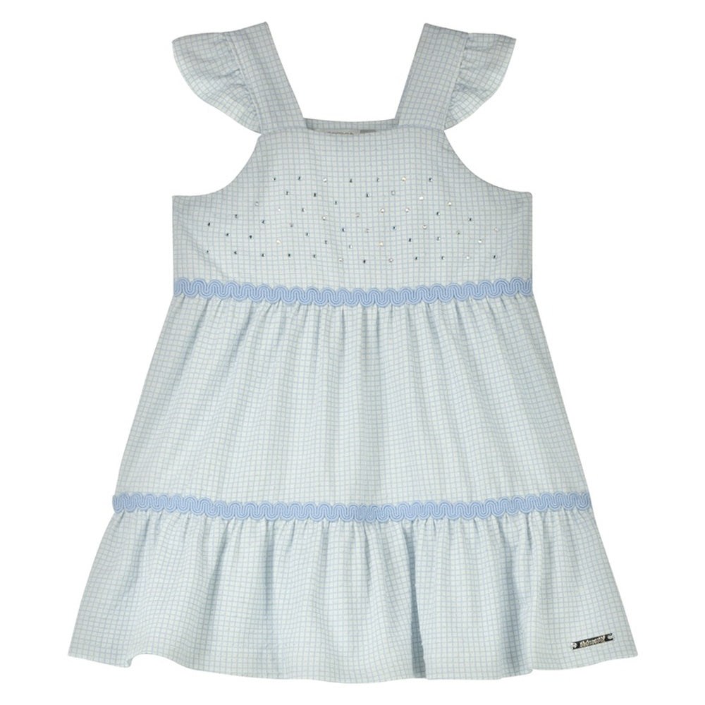 Vestido Infantil Feminino Alakazoo Xadrez Malha Nikko com Strass e Babados