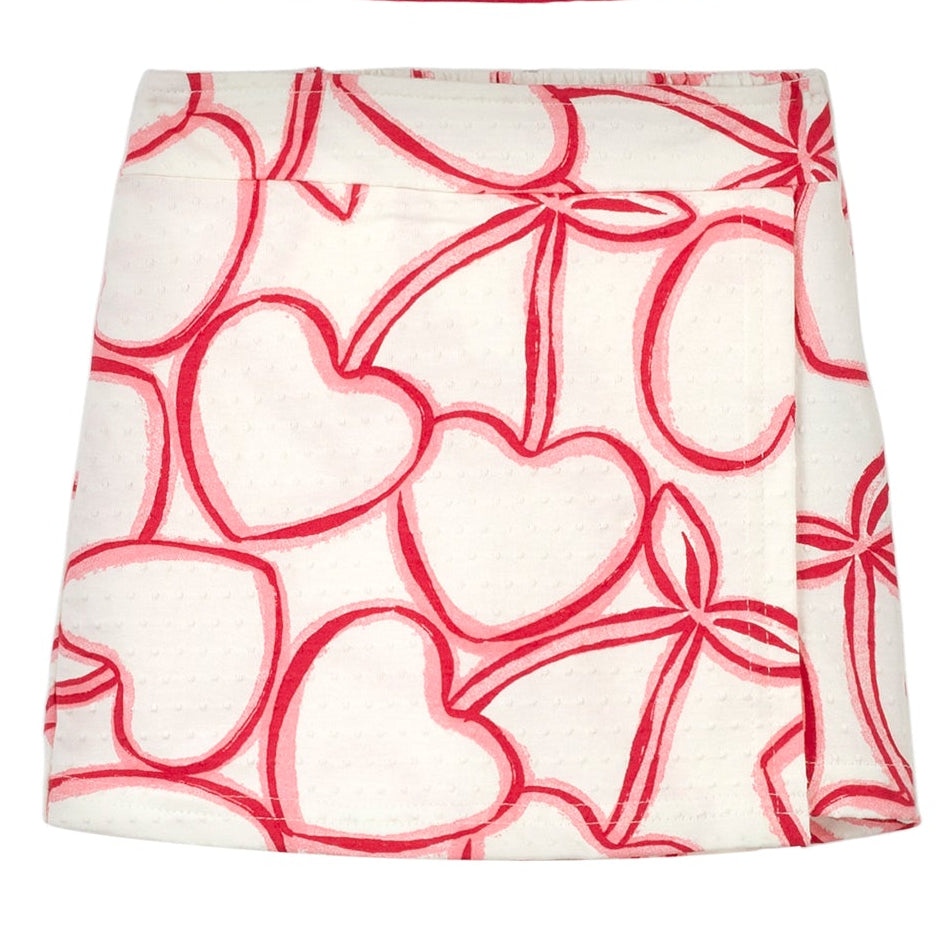 Conjunto Infantil Feminino Alakazoo Cerejas Coração Malha Nikko Cropped e Short-Saia