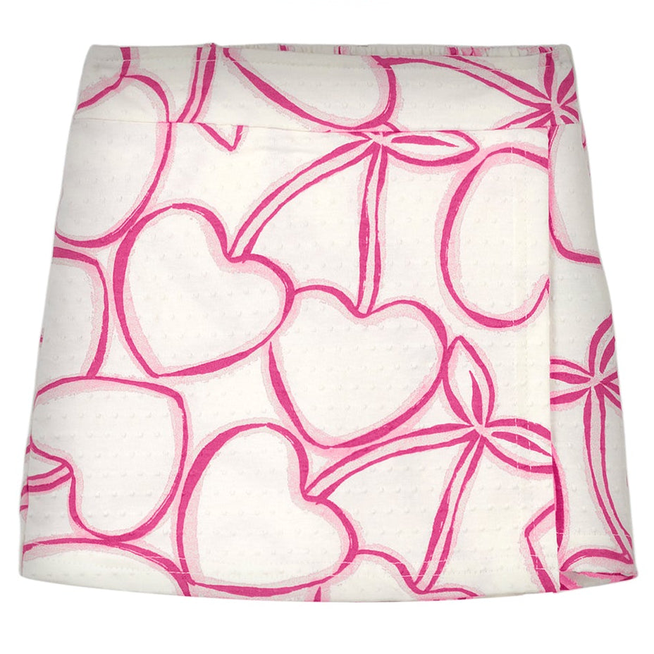 Conjunto Infantil Feminino Alakazoo Cerejas Coração Malha Nikko Cropped e Short-Saia