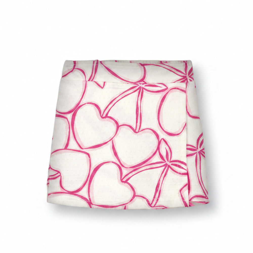 Conjunto Infantil Feminino Alakazoo Cerejas Coração Malha Nikko Cropped e Short-Saia