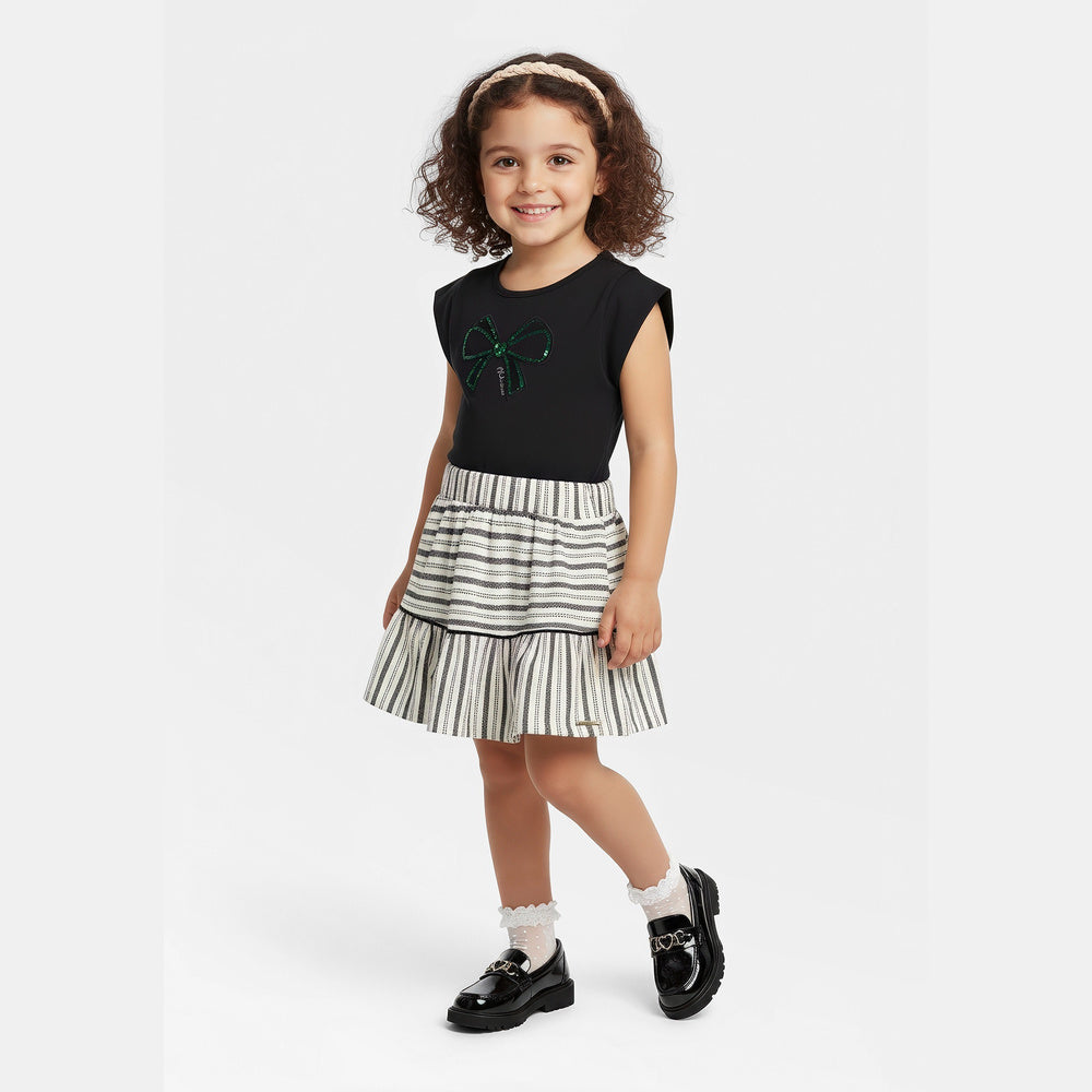 Conjunto Infantil Feminino Alakazoo Short-Saia Listrado e Blusa Brilho