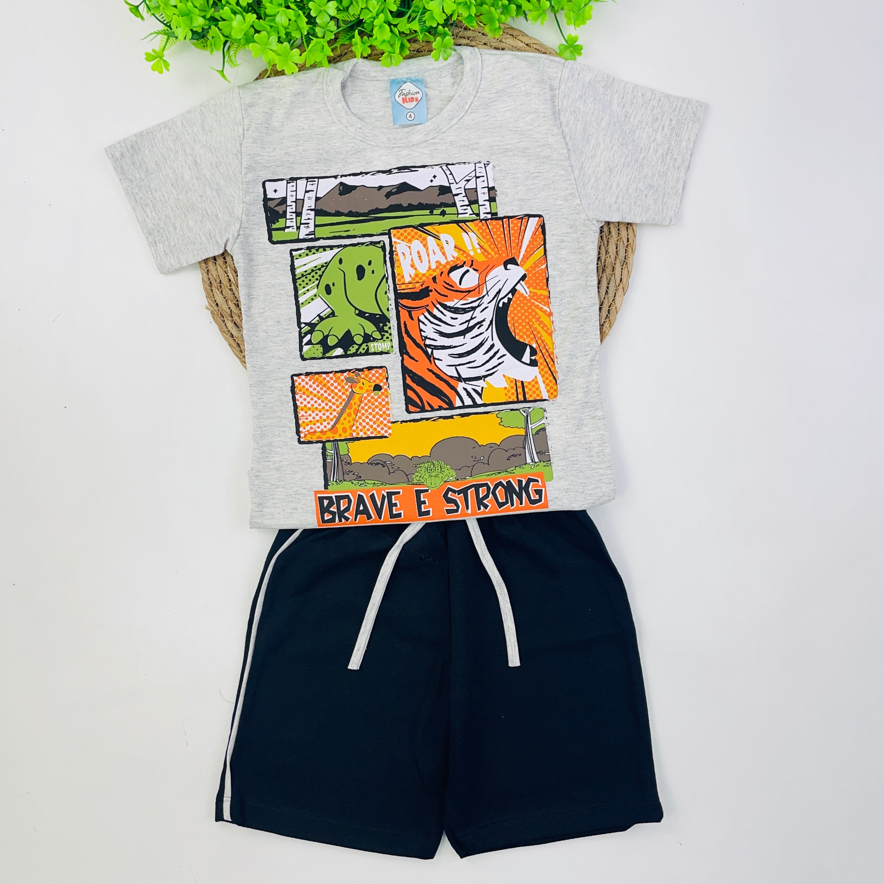 Conjunto Fashion Kids Infantil Masculino Brave E Strong