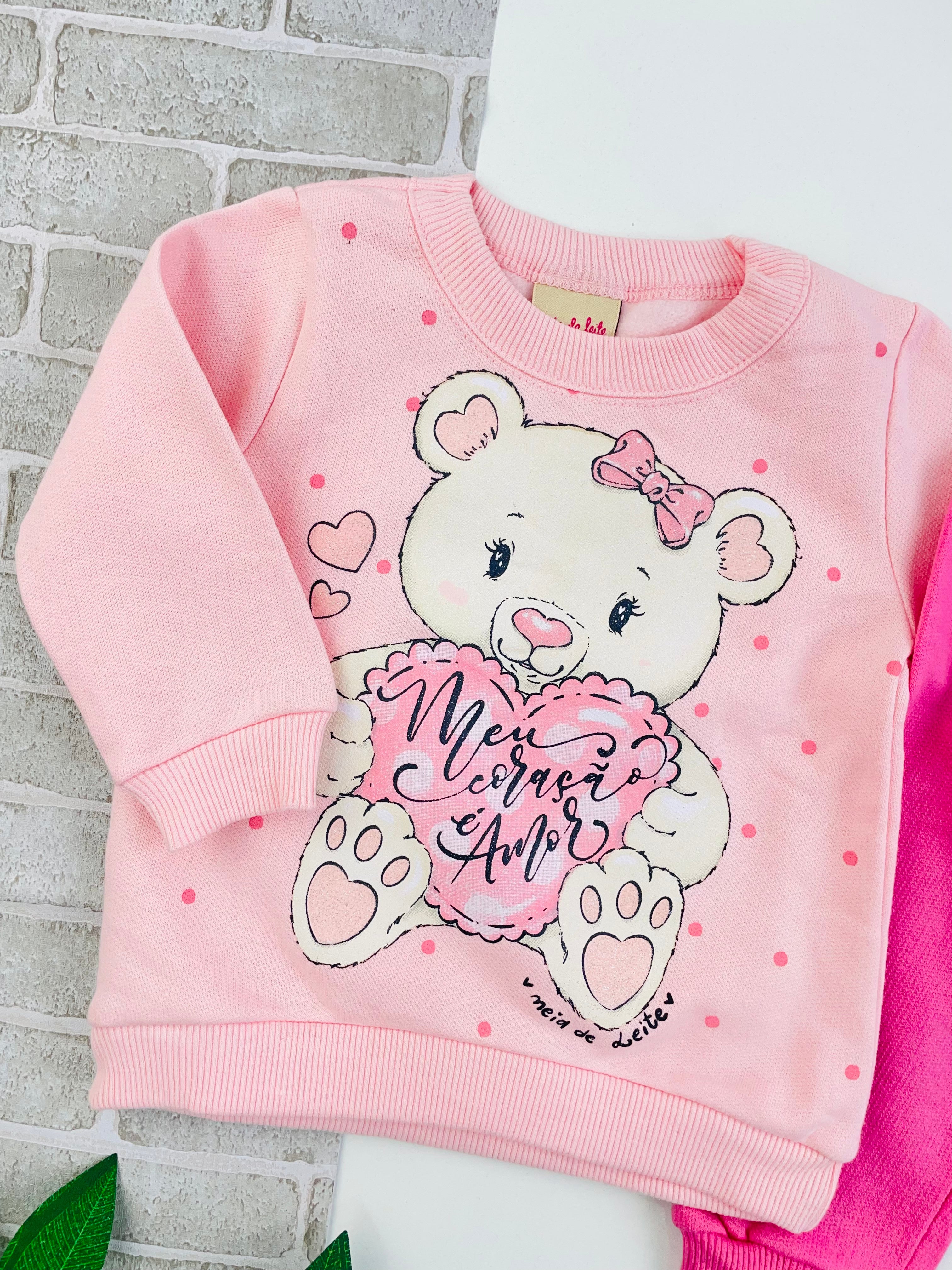 Conjunto Meia De Leite Bebe Feminino Meu Coração E Amor
