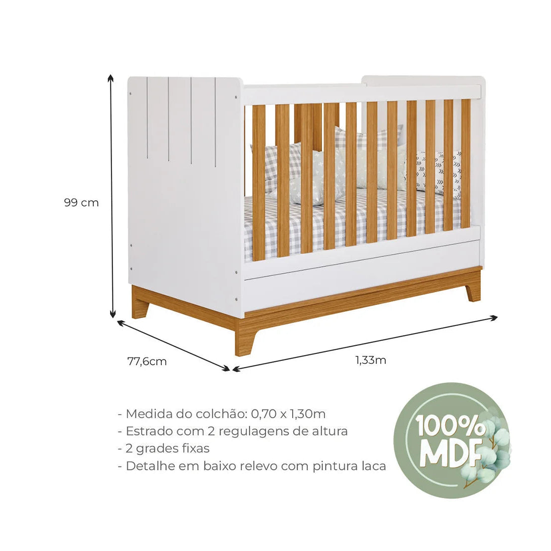 Berço Mini Cama Biscoito Permobili 100% MDF - Conforto, Segurança e Design Evolutivo para o Quarto do Bebê