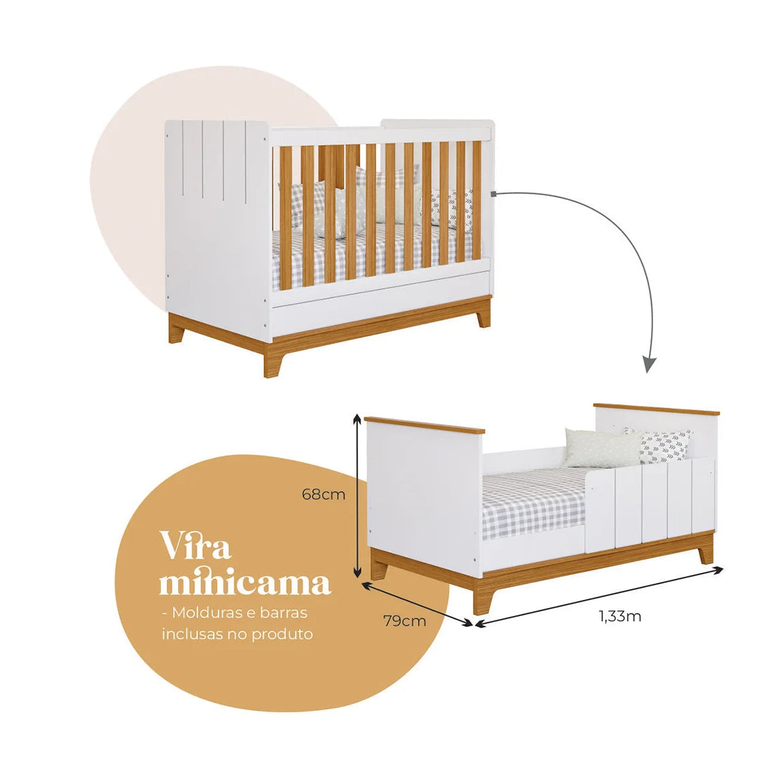 Berço Mini Cama Biscoito Permobili 100% MDF - Conforto, Segurança e Design Evolutivo para o Quarto do Bebê