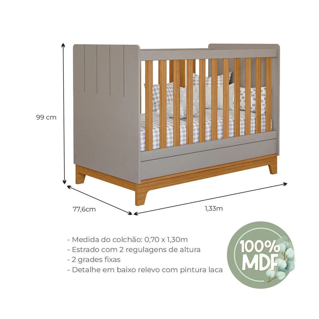 Berço Mini Cama Biscoito Permobili 100% MDF - Conforto, Segurança e Design Evolutivo para o Quarto do Bebê