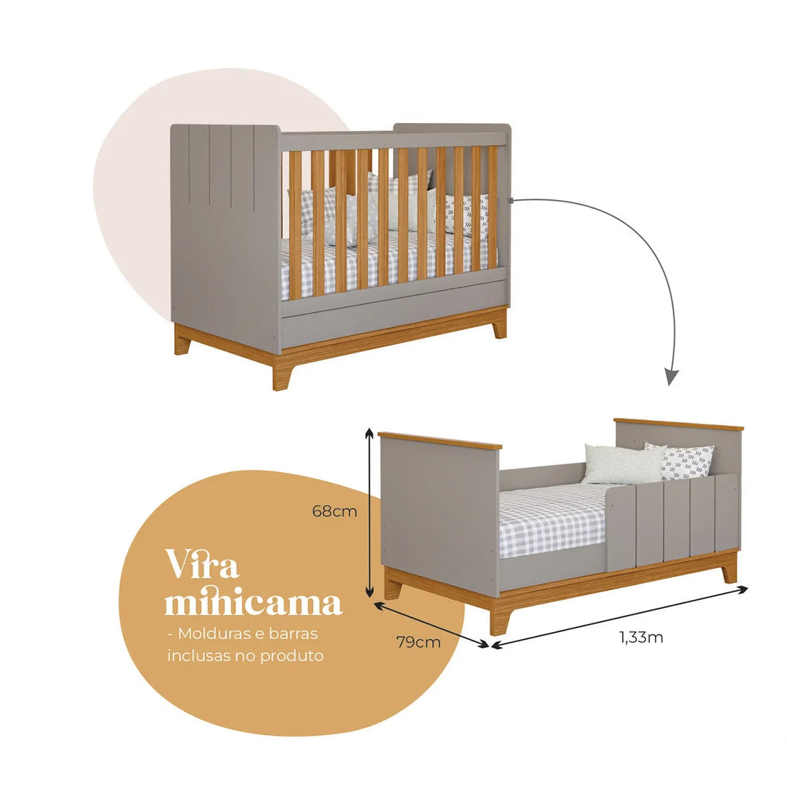 Berço Mini Cama Biscoito Permobili 100% MDF - Conforto, Segurança e Design Evolutivo para o Quarto do Bebê