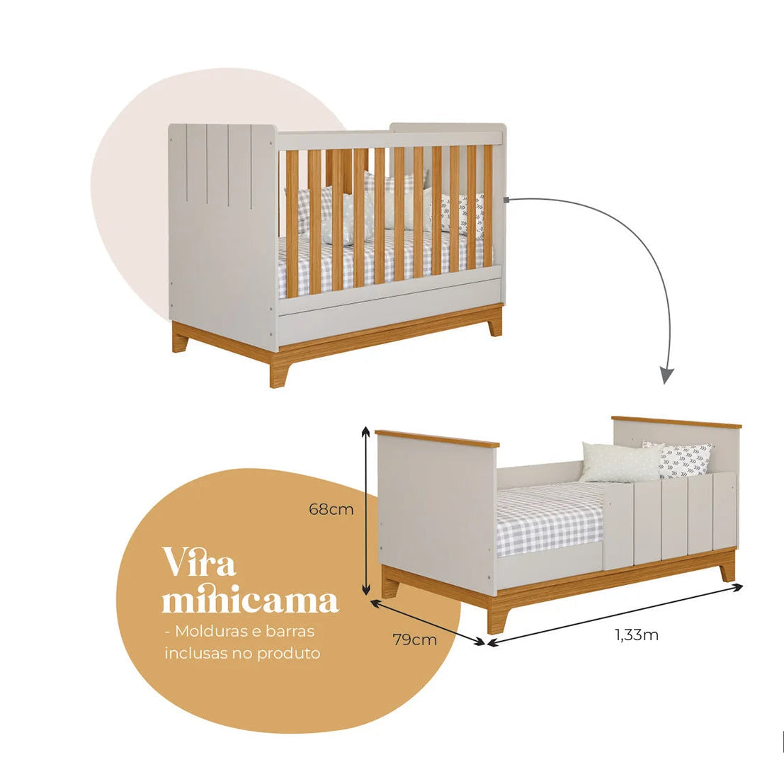 Berço Mini Cama Biscoito Permobili 100% MDF - Conforto, Segurança e Design Evolutivo para o Quarto do Bebê