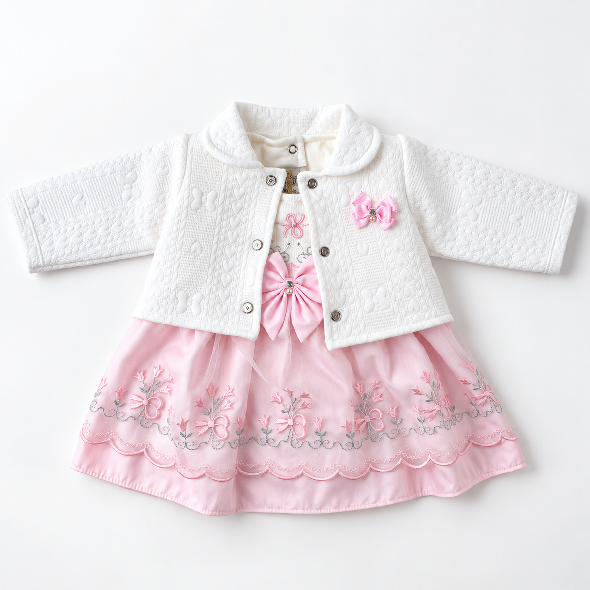 Saída de Maternidade Feminina Pipoquinhas Baby Vestido Bordado Tulipas 4 Peças