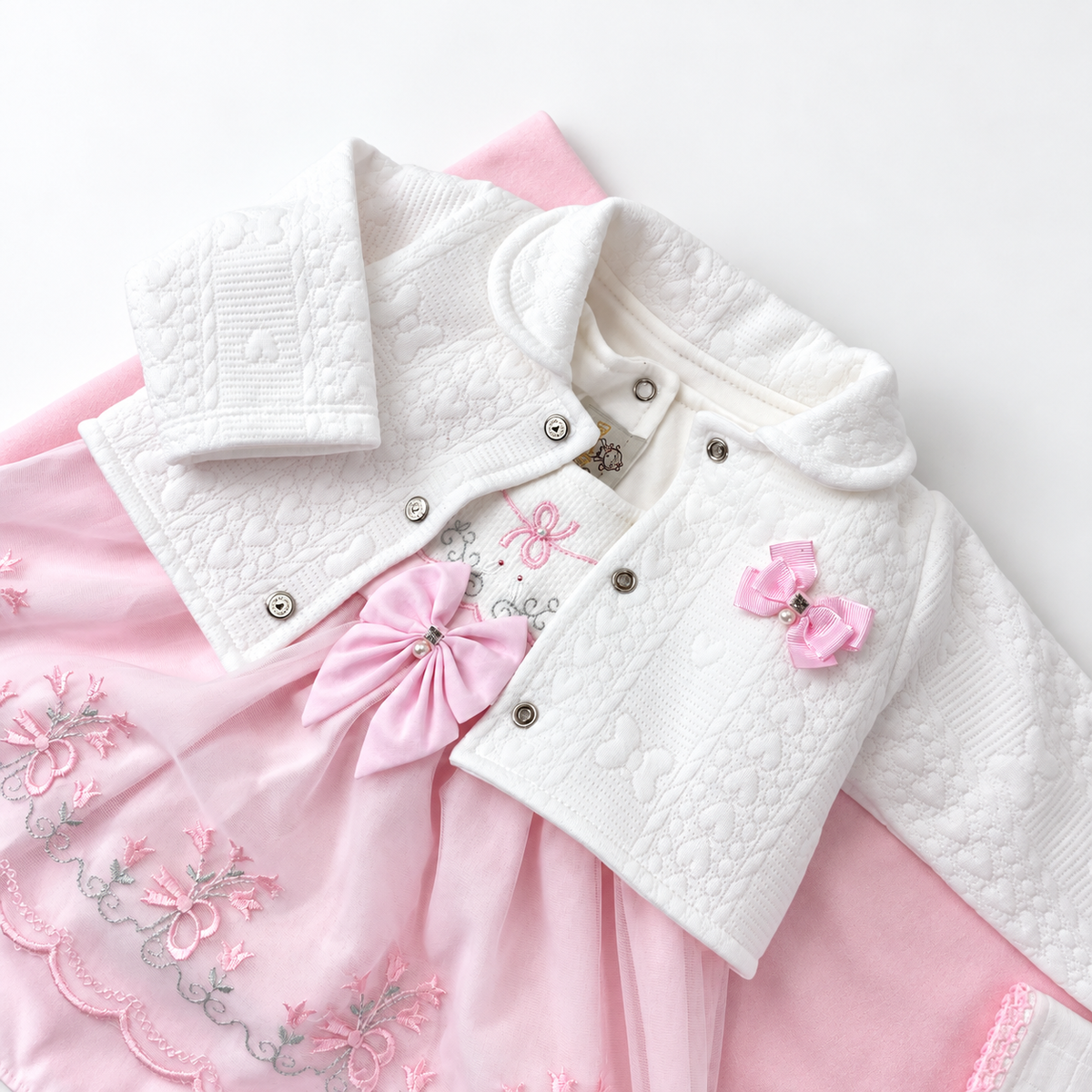 Saída de Maternidade Feminina Pipoquinhas Baby Vestido Bordado Tulipas 4 Peças