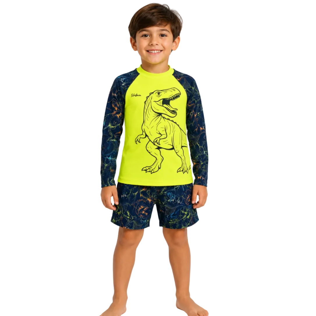 Conjunto Masculino Kamylus Tchibum Dinossauro UV50+ Dry Fit