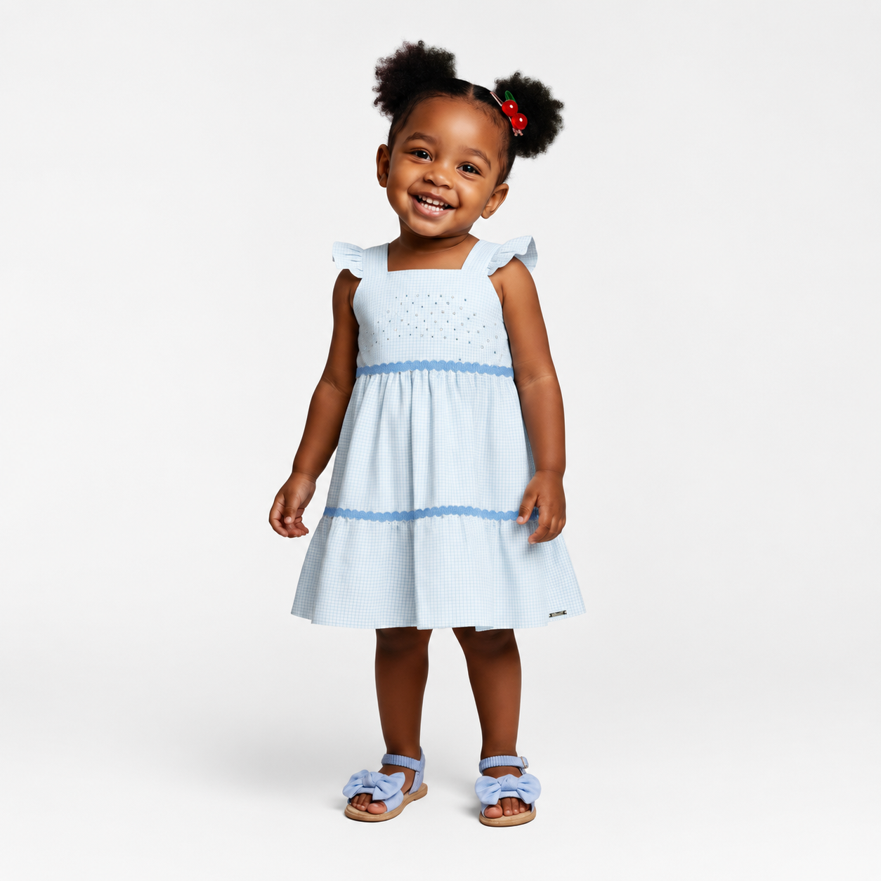 Vestido Infantil Feminino Alakazoo Xadrez Malha Nikko com Strass e Babados