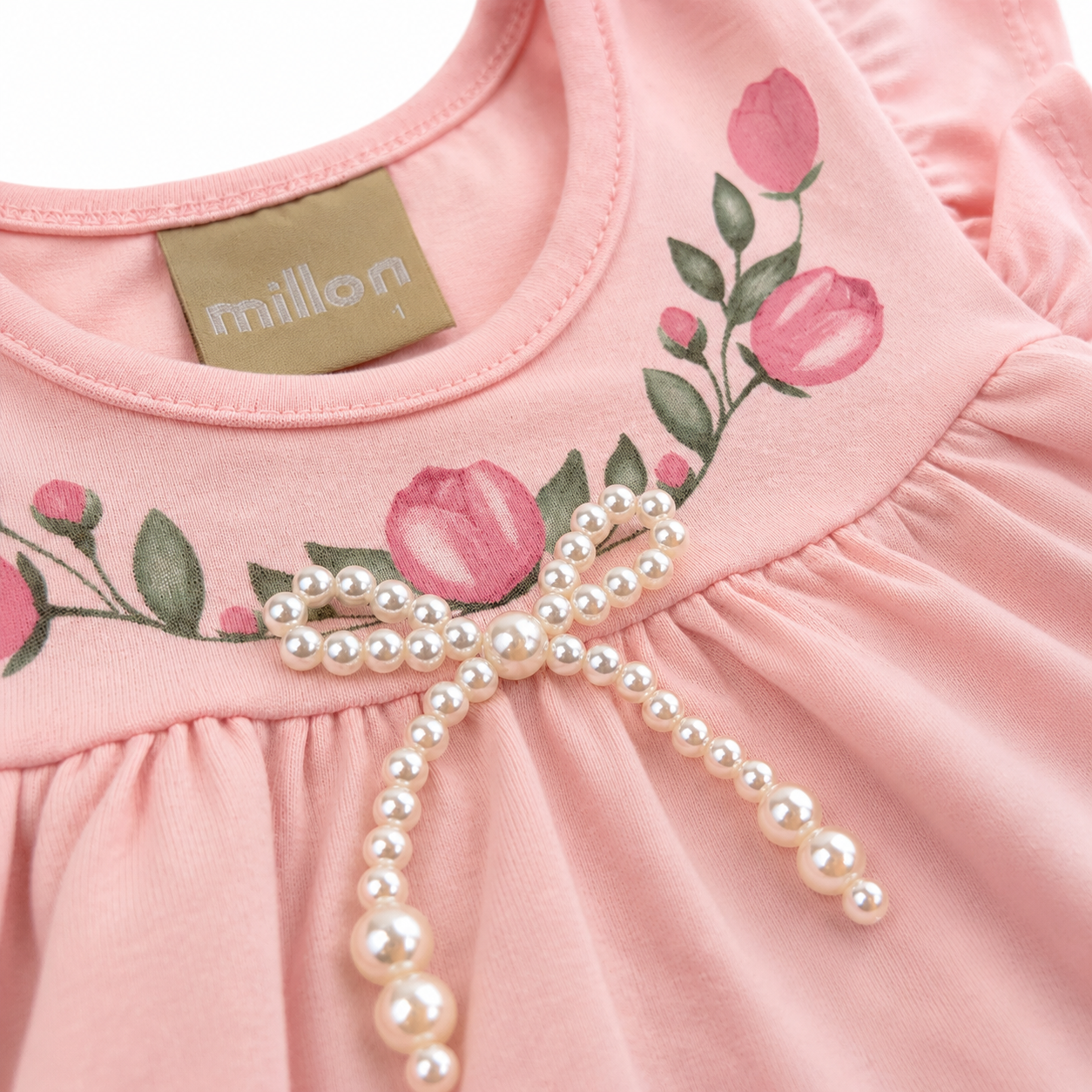 Vestido Milon Cachorrinho Rosa e Lacinho de Pérolas
