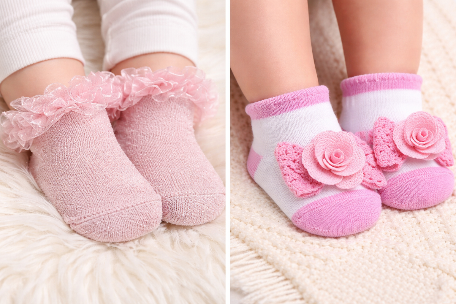 Kit 2 Pares de Meia Bebê Pimpolho Festinha com Laço RN Feminina