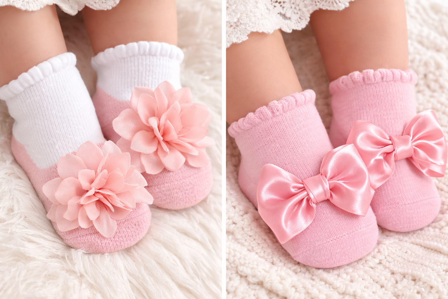 Kit 2 Pares de Meia Bebê Pimpolho Festinha com Laço RN Feminina