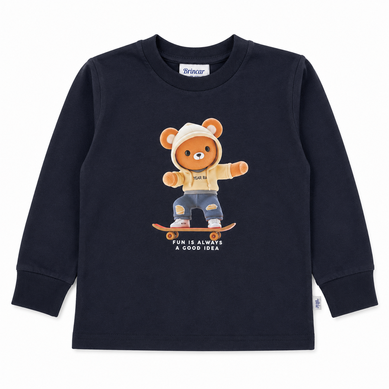 Camiseta Manga Longa Masculina Brincar e Arte Year Ursinho Meia Malha
