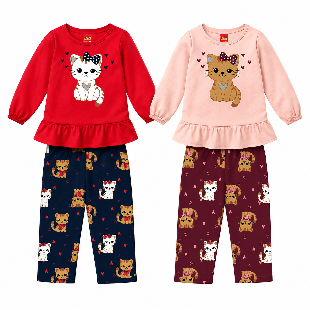 Conjunto Infantil Feminino Kyly Blusa com Babado Gatinha de Laço e Legging