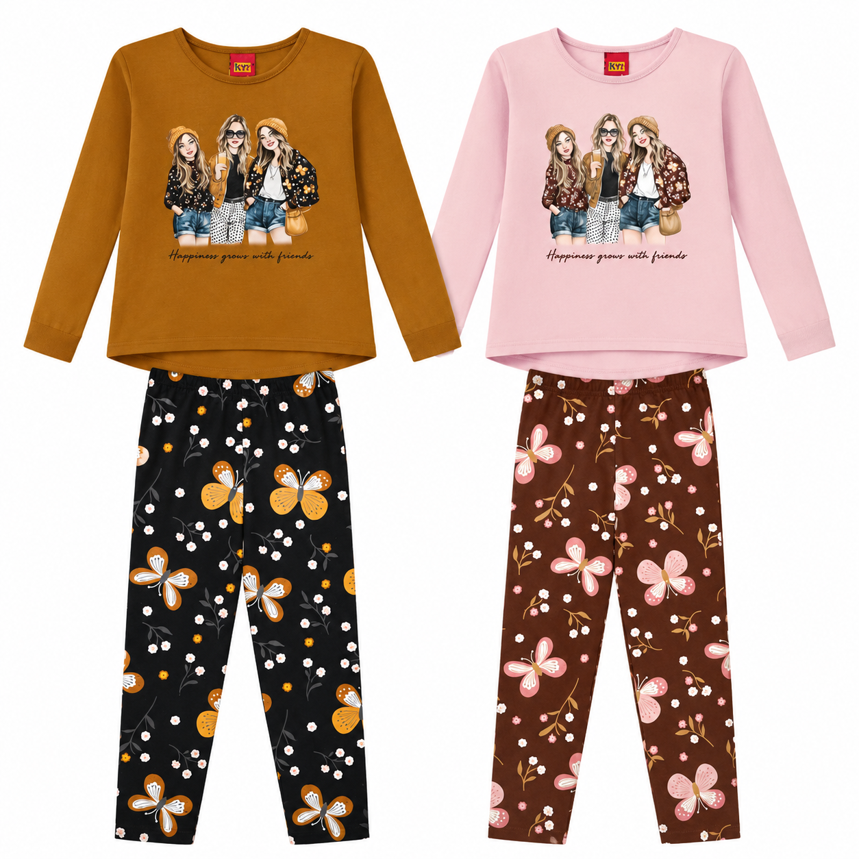 Conjunto Infantil Feminino Kyly Blusa Happiness Friends e Legging Cotton