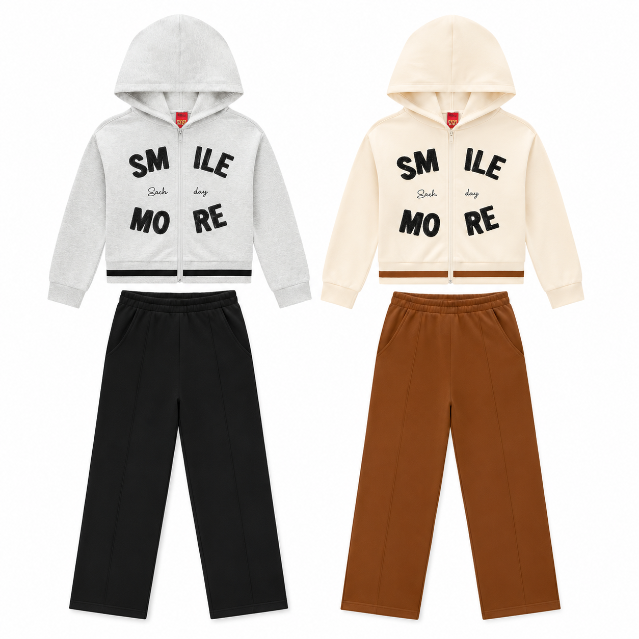 Conjunto Infantojuvenil Feminino Kyly Jaqueta com Capuz Smile More e Calça Moletom Peluciado