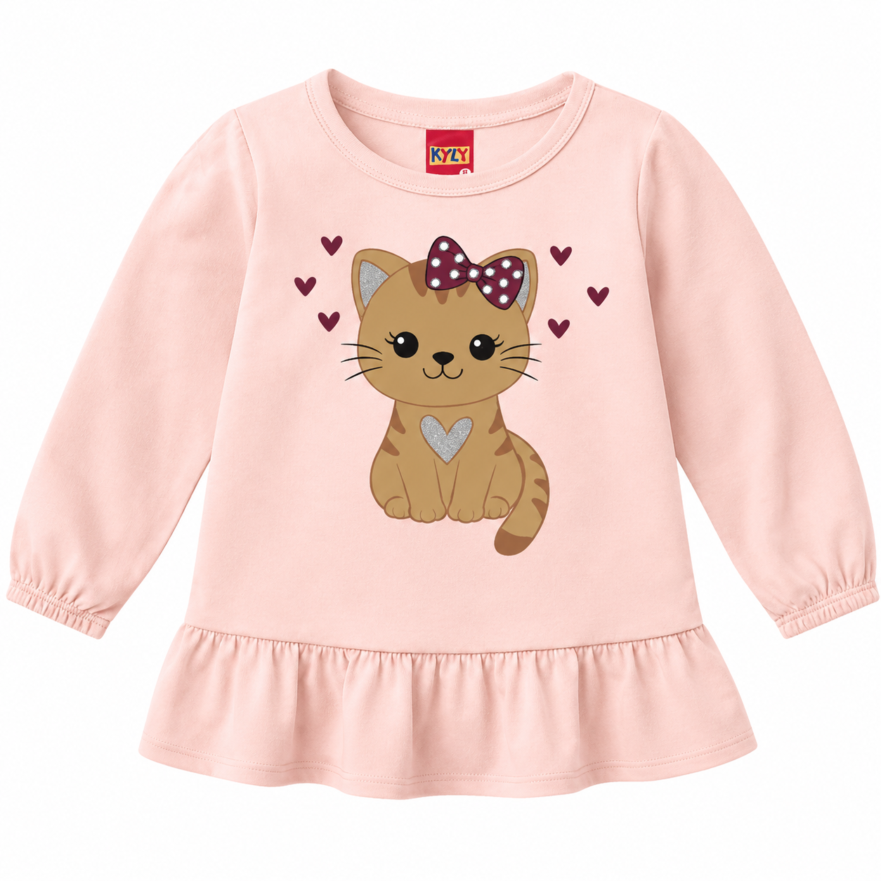 Conjunto Infantil Feminino Kyly Blusa com Babado Gatinha de Laço e Legging
