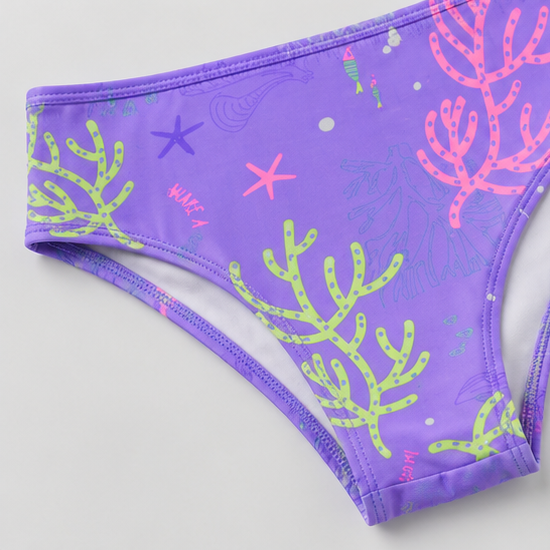 Conjunto Biquíni Infantil Feminino Kamylus Tchibum Fundo do Mar Estampado Proteção UV 50+ Dri-Fit