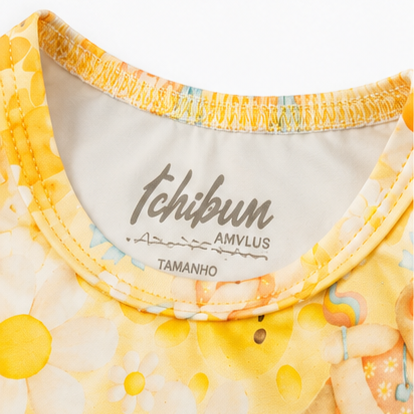 Conjunto Manga Longa Infantil Baby Kamylus Tchibum Coelhinha na Praia Proteção UV 50+ Dri-Fit